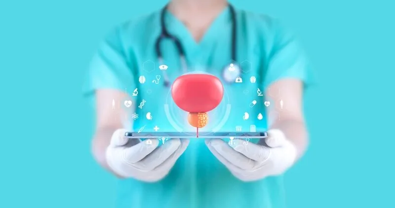 Man reading health information outdoors